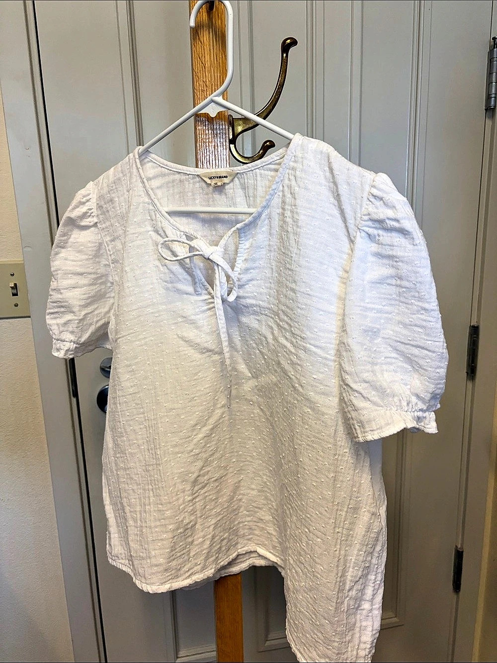 Lucky Brand Cotton Puff Sleeve Blouse in White Size Large Like New